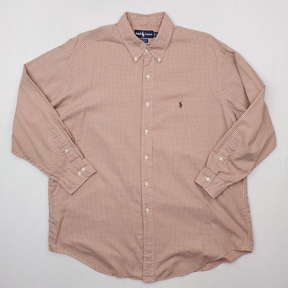 Vintage Ralph Lauren Shirt Mens 17 Orange Plaid Yarmouth Button Down Small Pony